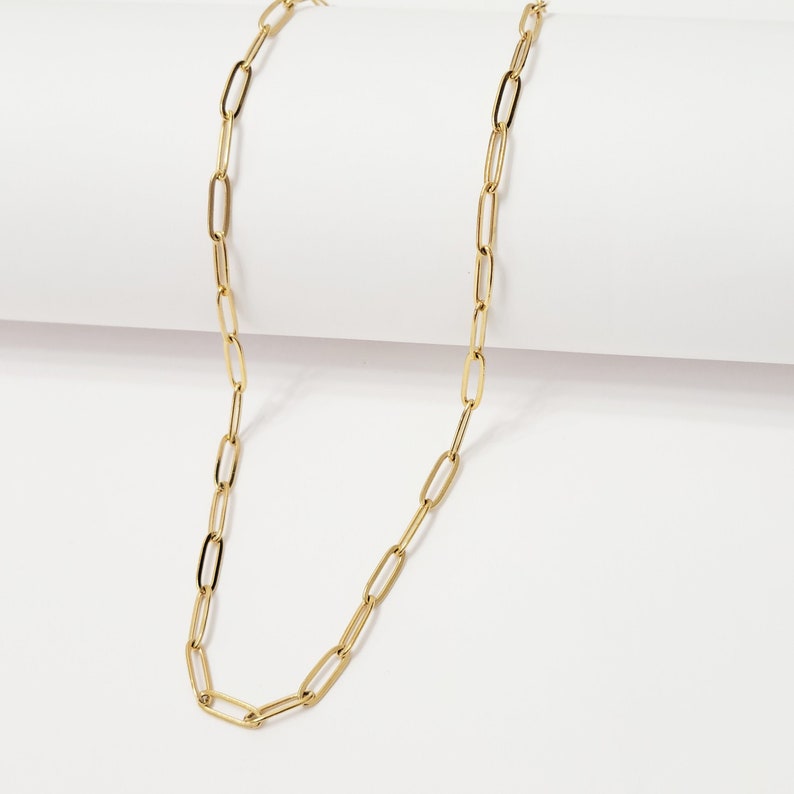 18K Gold Plated Paper Clip Chain, Adjustable Stainless Steel Link Necklace Image 2