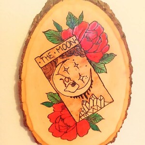 Tarot card decor, tarot card, rose, wood burning