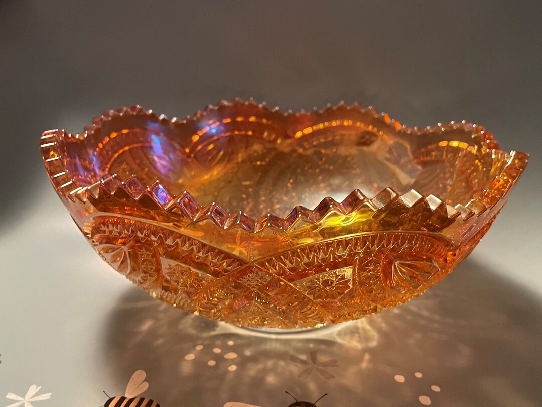 Vintage Imperial Marigold Carnival Glass Fruit Bowl Long Etsy