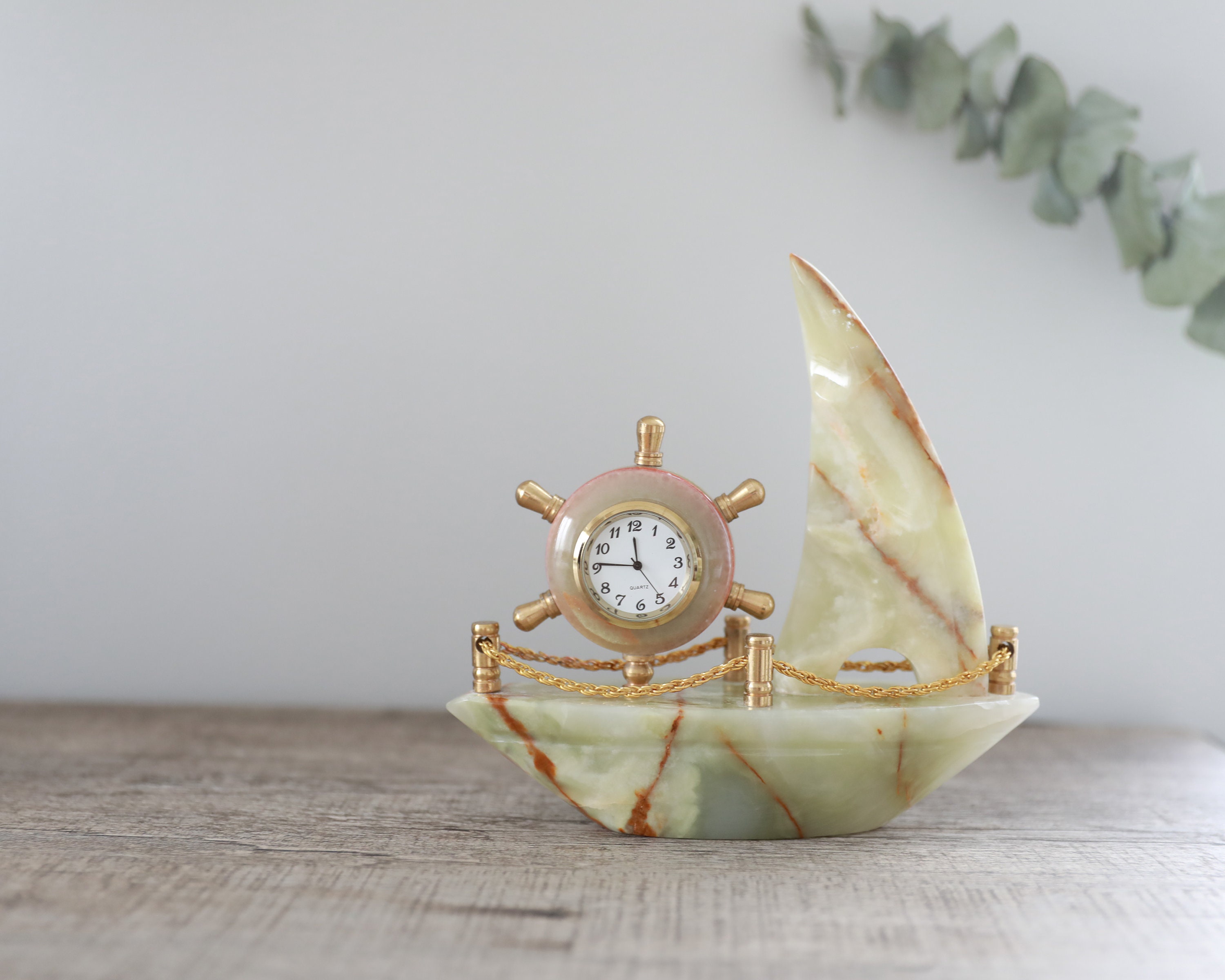 Onyx Sailboat Clock, Handmade Stone Decor - Etsy