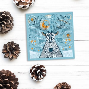 Paquete de tarjetas navideñas del Reino Unido / Renos de Papá Noel / Impresión en linóleo / Arte popular escandinavo / Tarjetas contemporáneas coloridas / Paquete de tarjetas de Felices Fiestas