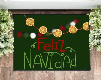 Feliz Navidad Doormat; Christmas Doormat, Fun Christmas, Christmas Garland, Orange Garland