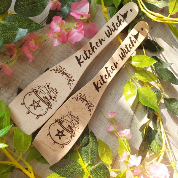 Handmade Wooden Kitchen Witch Spatula |  Pyrography Cooking Witchcraft Cottagecore Occult Pagan Wicca | Christmas Present Birthday Gift |