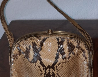 Schlangenleder Handtasche, klein mit Messingbügel, antik von 1920-40