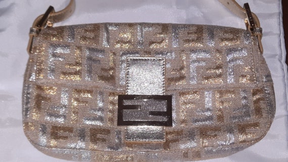 Fendi Gold Lace & Leather Baguette QBB047AXDB000