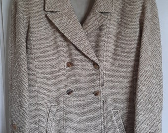 CHANEL BOUTIQUE Wollen jasje/blazer, beige bouclé, zijden stof, 2 zijzakken, vintage