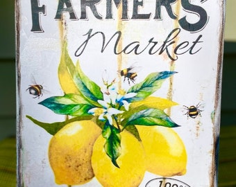 Farmhouse Farmers Market Lemon Wall Art, Canvas, Sign, Fresh Picked Organic Lemons Sign