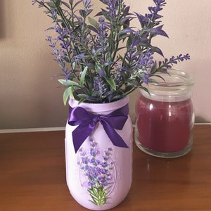 Purple Lavender Flower 16oz Mason Jar with Lavender Flowers, Birthday, Housewarming Gift