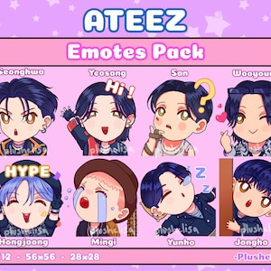 Pacchetto emote ATEEZ (8) / Emote Twitch / Discord / Youtube / Emote Chibi