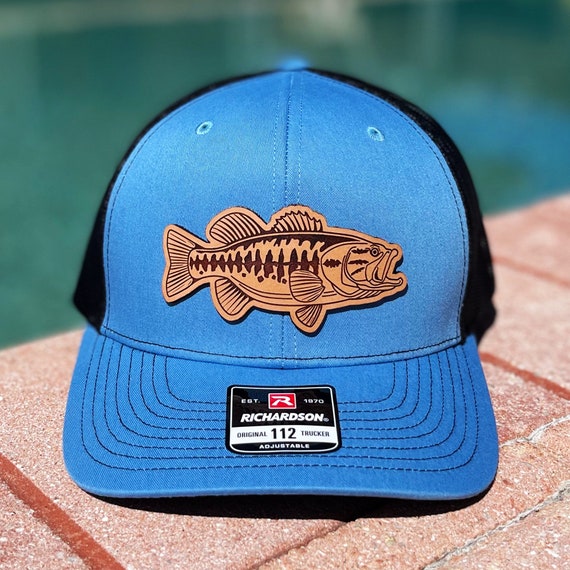 Largemouth Bass Fish Hat Custom Laser Engraved Leather Patch Hat Richardson  112 Snapback Great Gift for Fishermen 