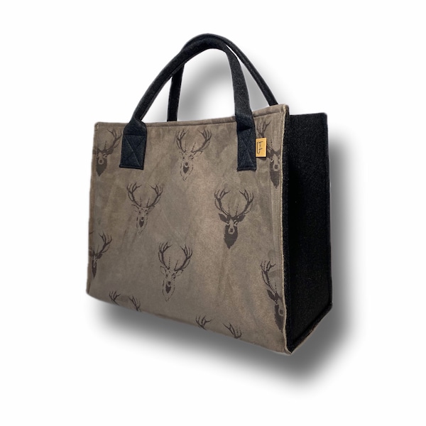 Filz Shopper mit großem Innenfach im Hirsch Design personalisiert Sven / Filztasche / Filz Shopping Bag / Shopper / Einkaufstasche