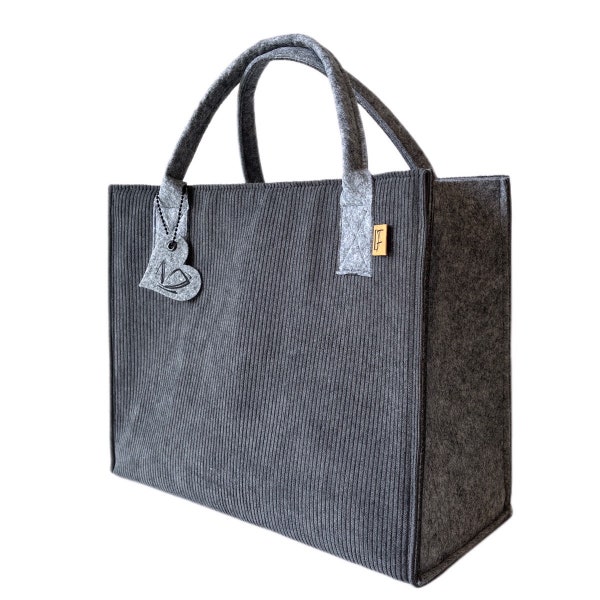 Filz Shopper mit großem Innenfach und Cord Design Grau / Filztasche / Filz Shopping Bag / Shopper / XXL Shopper / Einkaufstasche