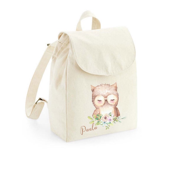 Kindergartenrucksack personalisiert - Eule, Kinderrucksack, Kita Rucksack, Rucksack Kindergarten, Biobaumwolle