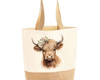 Personalized Tote Bag - Highland Cow - Jute Bag | Gift idea | souvenir | Shoppers | Shopping bag | Jute bag