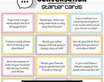 Family Conversation Cards, Conversation Starter Cards, Kids Conversation Starters, Dinner Table Questions, Get to Know You Ice Breaker Games