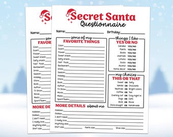 Secret Santa Questionnaire Printable, Secret Santa Survey, Coworker Secret Gift Exchange, Employee Christmas Wish List, Favorite Things List