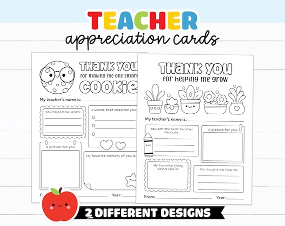 Teacher Appreciation Week Card, Printable Thank You Teacher Coloring Page, All About My Teacher Questionnaire Flyer, Last Day of School Gift