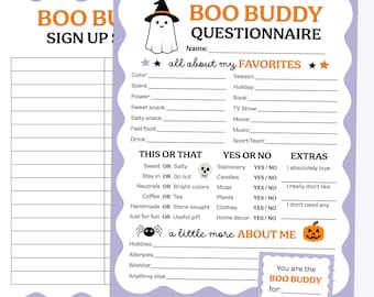 Editable Boo Buddy Questionnaire, Halloween Boo Buddy Questionnaire, Boo Buddies Gift Exchange, Office Boo Basket Survey, Canva Template PDF