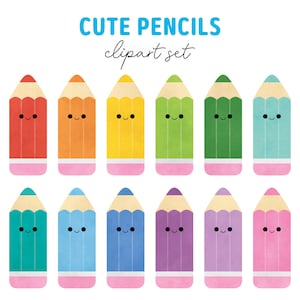 Clipart fofo de lápis de aquarela, conjunto de clip-art de lápis de cor, PNG de volta às aulas, material escolar, ideias para quadro de avisos para professores de pré-escola