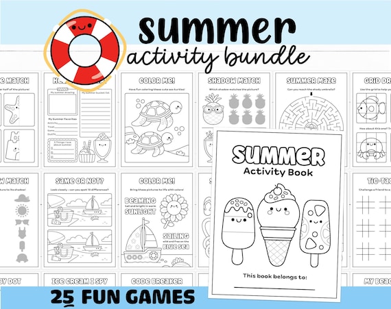 Summer Activity Book for Kids, Summer Activity Sheets, Summer Activity Bundle Printable, Summer Games Bundle, Summer Kids Activities, Party