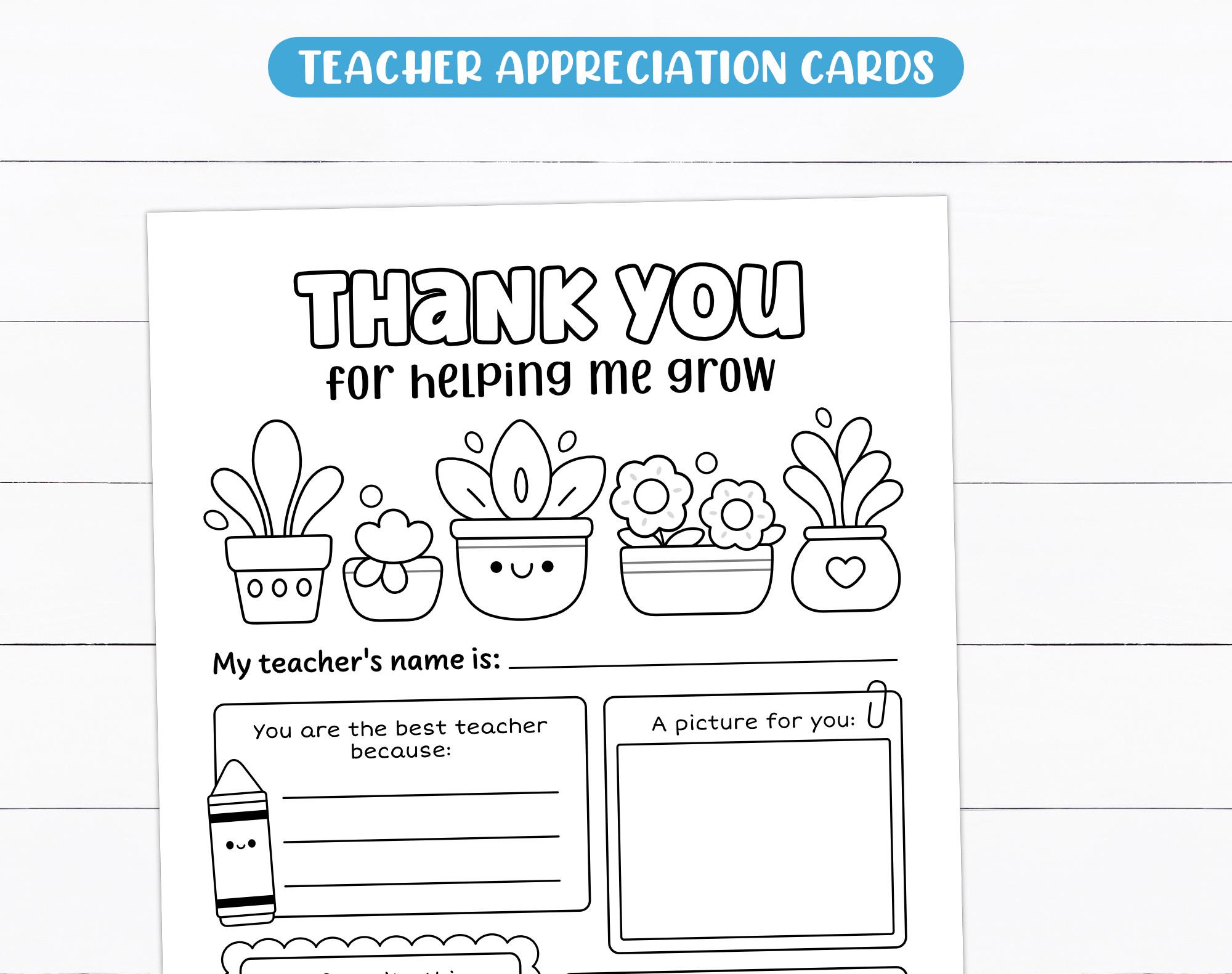 Teacher Appreciation Week Card, Printable Thank You Teacher Coloring ...