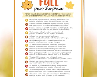 Fall Pass the Prize Game, Pass the Prize Fall Game, Fall Pass the Gift Game, Autumn Pass the Present Poem, Story or Rhyme, Fall Printables