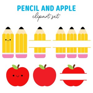Professor PNG Clipart, Cute Apple and Pencil Clipart, Back to School Clipart, Split Monogram Name Frame, Decoração de sala de aula, Sublimação escolar