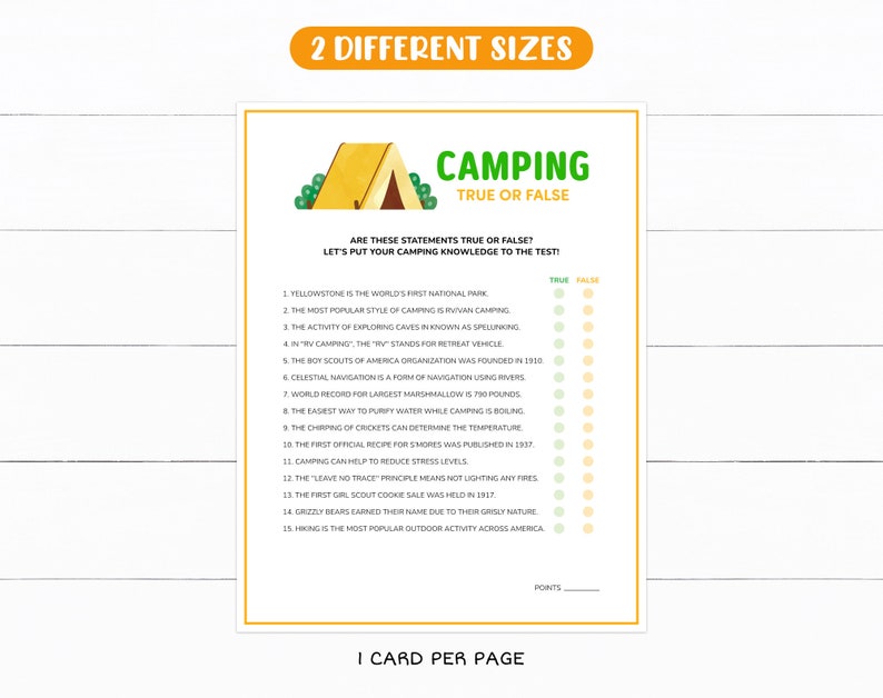 Camping Trivia Game, Camping Quiz Games, Camp Printables, Wildlife ...