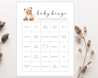 Gender Neutral Baby Bingo Game, Teddy Bear Baby Shower, Woodland Themed Gift Opening Bingo, Prefilled Bingo Cards, Baby Sprinkle Activities