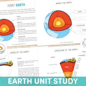 Fiches d'exercices sur l'anatomie de la Terre pour les enfants d'âge préscolaire, étude d'unités imprimables sur la couche Terre, activité scolaire à domicile du Jour de la Terre pour les tout-petits, cartable d'apprentissage de la maternelle