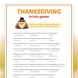 Thanksgiving Trivia Game, Thanksgiving Trivia Questions, Printable Thanksgiving Quiz, Fun Thanksgiving Activities, Fall Party Games for Kids