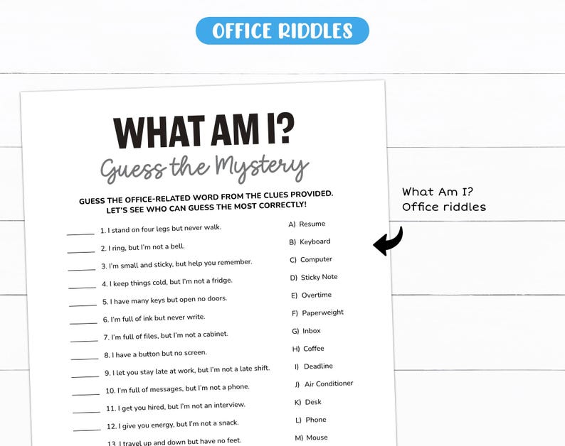 Office Riddles, Riddle Me This Office Games, Easy Work Riddles and ...