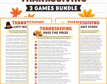 Thanksgiving Pass the Prize Game, Pass the Gift Game, Pass the Present Story, Thanksgiving Left Right Game, Thanksgiving Games Printable