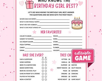 Editable Who Knows The Birthday Girl Best Questionnaire, Birthday Trivia Quiz, Printable Birthday Party Game, Would She Rather, This or That