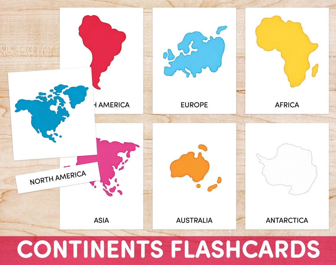 Continents Flashcards World Map Flashcards Seven Continents - Etsy