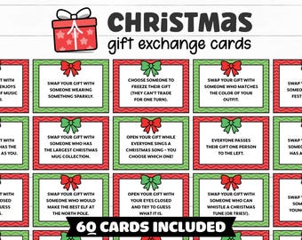 Christmas Gift Exchange Game, Holiday Present Swap, Family or Office Gift Swap, White Elephant Gift Exchange Cards, Christmas Party Games