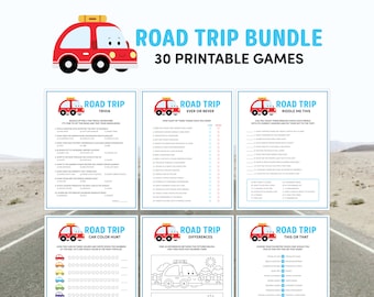 Bundel roadtripspellen voor kinderen, Familie roadtrip-pakket, Afdrukbare reisactiviteiten, Autoritspellen, Leuke reisgames, Roadtriptrivia, Dagboek