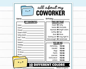 All About My Coworker Questionnaire, Get to Know Me Sheet for Team Building, Getting to Know You, Employee Favorites, Favorite Things List