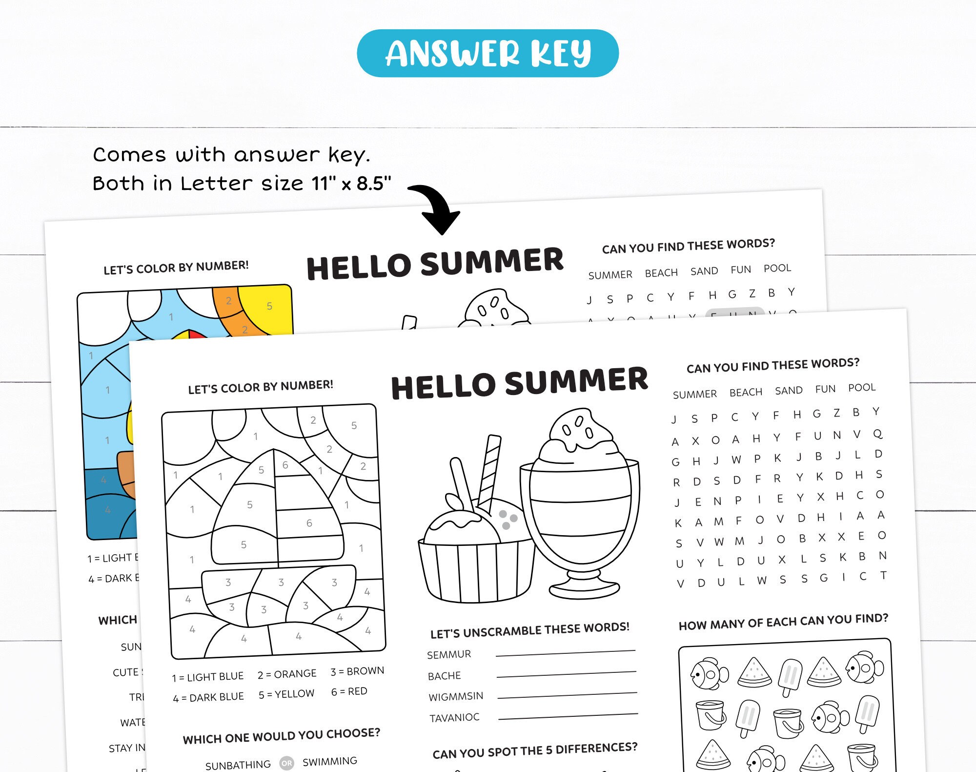 Summer Placemat for Kids, Printable Summer Coloring Placemat, Summer ...