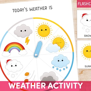 Preschool Weather Wheel, Weather Chart, Homeschool Learning Printable, Circle Time Kindergarten Activity