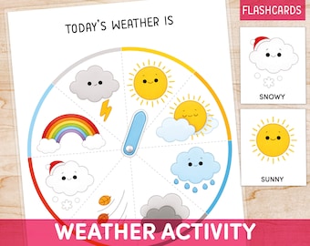 Preschool Weather Wheel, Weather Chart, Homeschool Learning Printable, Circle Time Kindergarten Activity