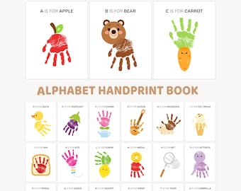 Handprint Alphabet Book, Alphabet Handprint Art Bundle, Alphabet Handbook Template, Printable ABC Cards, Kindergarten and Preschool Crafts