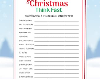 Christmas Think Fast Game, Think Quick Trivia, Family Holiday Party Activity, Christmas Games for Kids, Adults, Office Christmas Party Games