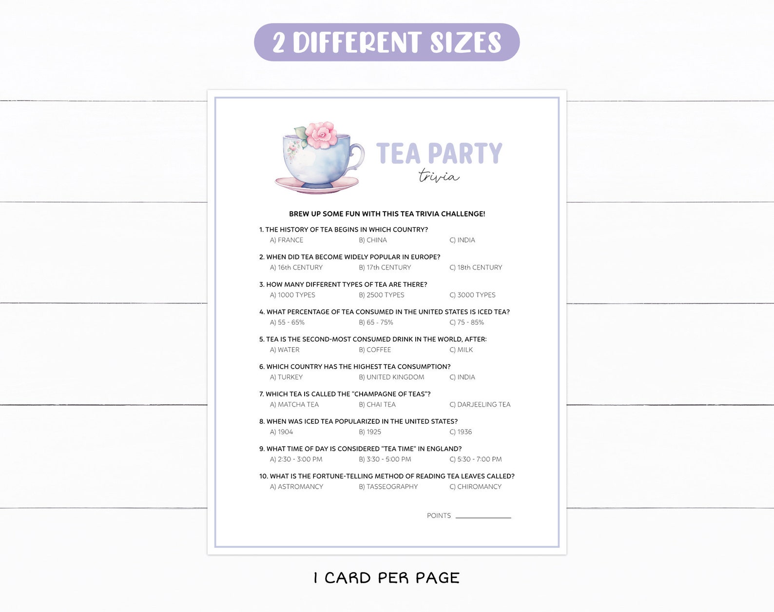 Tea Party Trivia for Kids, Tea Trivia Game, Tea Party Trivia Quiz ...