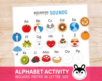 Beginning Sounds Alphabet Worksheet, Letter Sounds Matching Images, ABC Learning Chart With Pictures, Preschool Toddler Montessori Busy Book