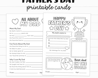 Printable All About My Dad Questionnaire, Fill in The Blank Fathers Day Card, Fathers Day Gift from Kids, Fathers Day Crafts, Coloring Page