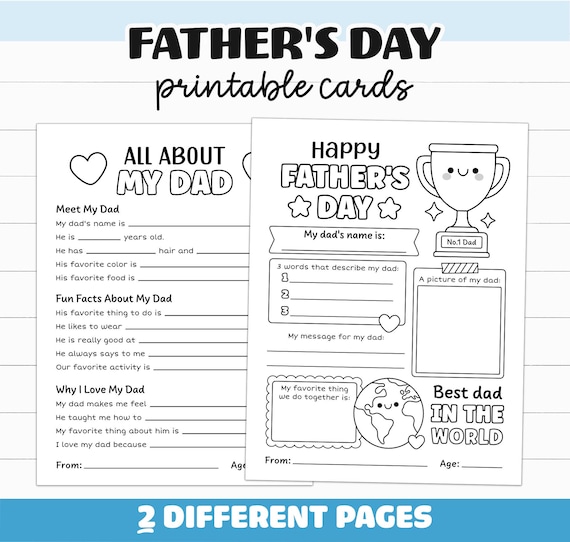 Printable All About My Dad Questionnaire, Fill in The Blank Fathers Day Card, Fathers Day Gift from Kids, Fathers Day Crafts, Coloring Page