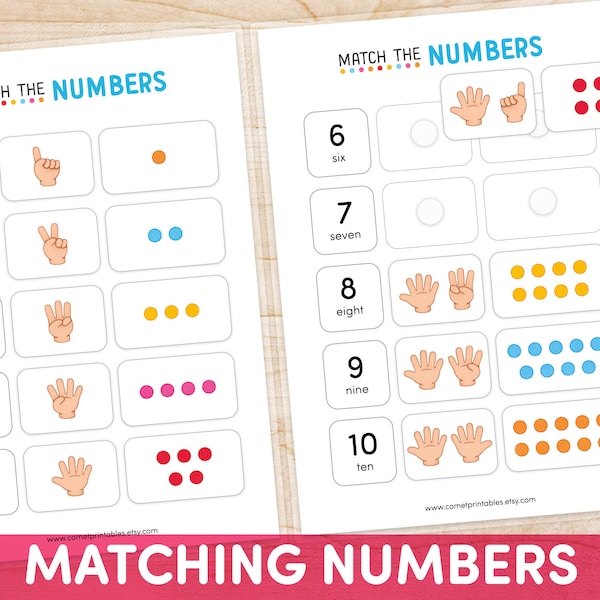 Count and Match Preschool Activity, Printable Counting Activity, Toddler Numbers Matching, Homeschool Kindergarten, Busy Book Worksheet