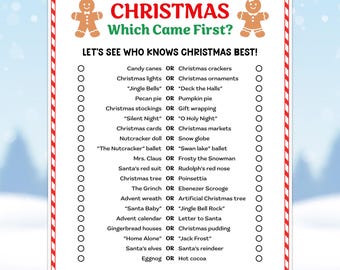 Christmas Which Came First Game, Which Came First Christmas Trivia Game, Family Game Night Activity, Group Holiday Party Games for Office