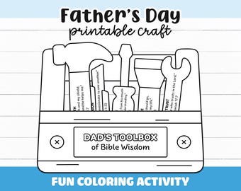 Créations bibliques pour la fête des pères, feuille d'activités pour l'église pour enfants, cadeau chrétien pour papa, école du dimanche à imprimer, carte boîte à outils des dieux à colorier